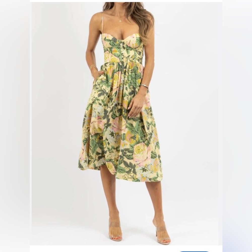 Olivaceous Yellow Floral Maxi Dress with Pink & Green Accents